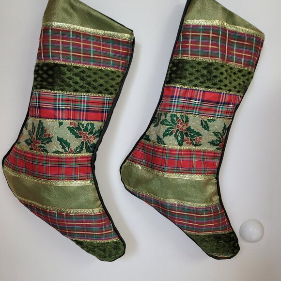 New Handmade Green Traditional Quilted  Christmas Stocking, Rustic Nordic Hygge - Picture 1 of 6